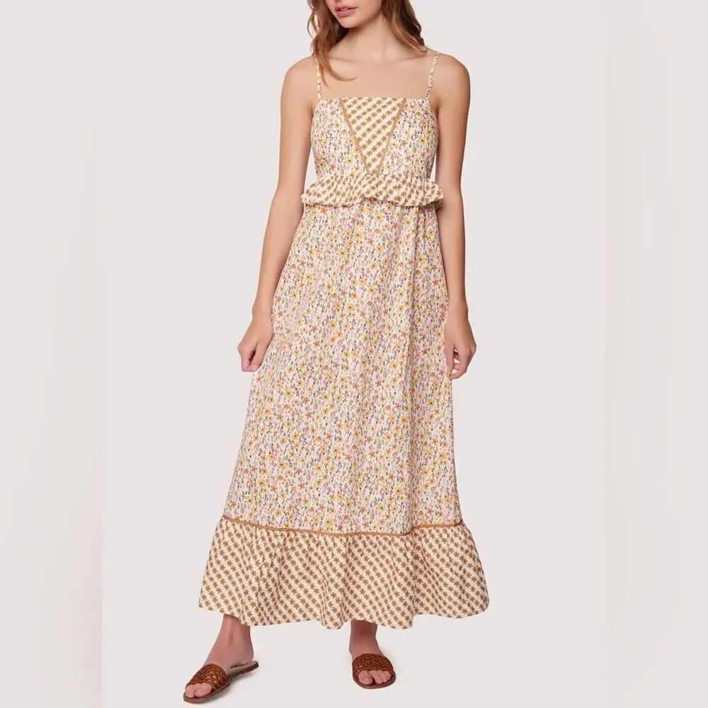 LOST + WANDER Spring Sunrise Floral Print Prairie Boho Maxi Dress Medium